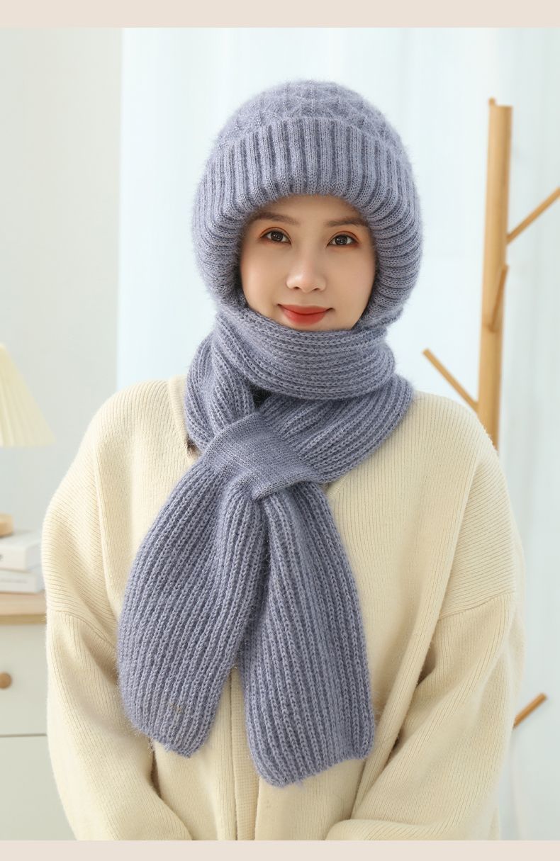 Women's Fleece-lined Scarf And Hat Winter Warm Knitted Hat Scarf EHAD +