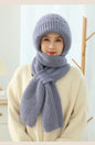 Women's Fleece-lined Scarf And Hat Winter Warm Knitted Hat Scarf EHAD +