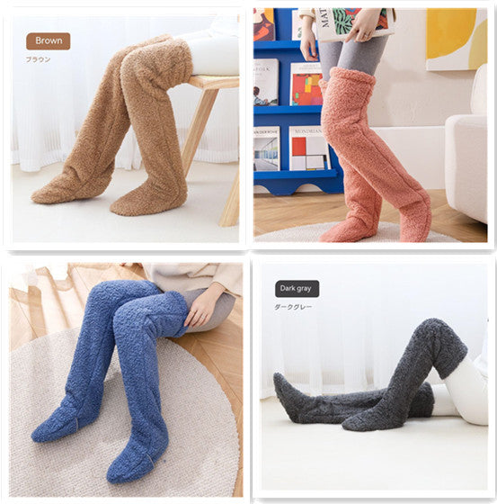 Over Knee High Fuzzy Long Socks Winter Warm Cold Leg Knee Joint Cold-proof Stockings Home Floor Sleeping Socks EHAD +