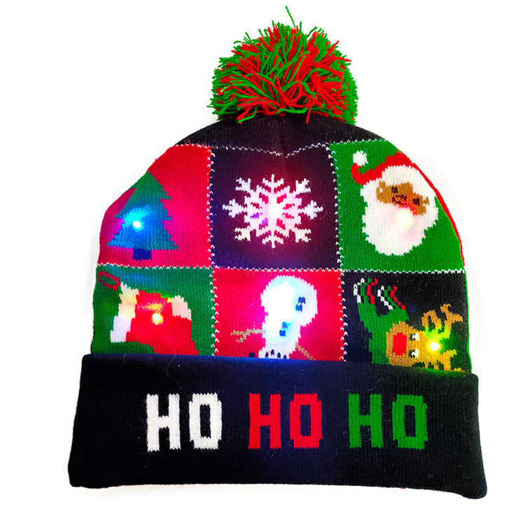 LED Christmas Hat Sweater Knitted Beanie Christmas Light Up Knitted Hat Christmas Gift  Kids Xmas New Year Decorations EHAD +