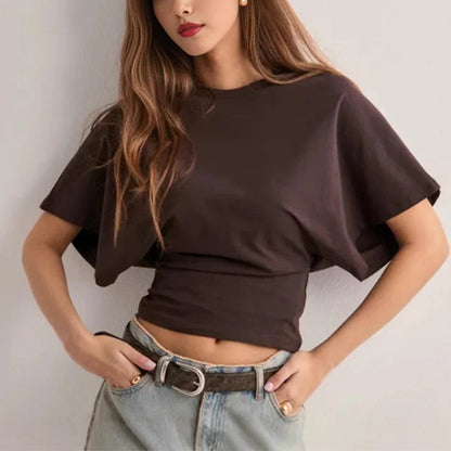 Summer Batwing Sleeve T-shirt Ins Fashion Round Neck Pullover Short-sleeved Tops For Women Clothing EHAD +