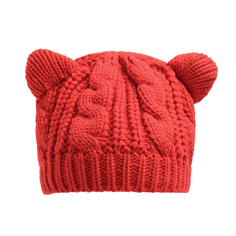 Hand Made 3D Cute Knitted Cat Ear Beanie For Winter EHAD +