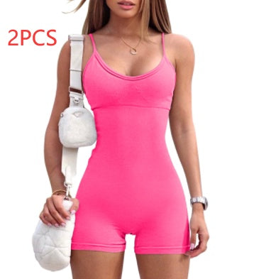 Spaghetti Strap Shorts Jumpsuit Sports Yoga Workout Tight Romper Women Fashion Fitness Sportwear EHAD +