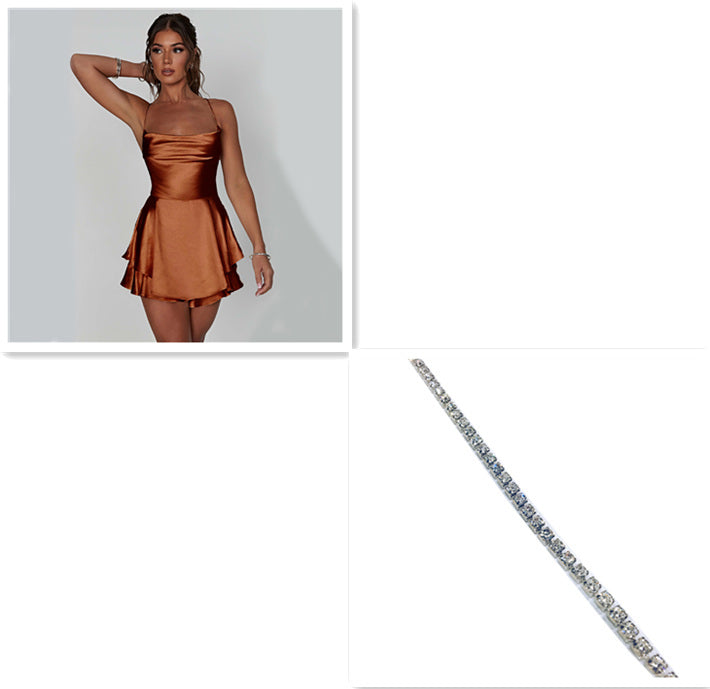 Sexy Suspender Skirt For Women Elegant Slim Strap Satin Backless Lace Up A-Line Short Dress Lady EHAD +