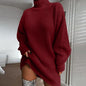 Solid Turtleneck Long Sweater Winter Warm Women Sweater Dress EHAD +