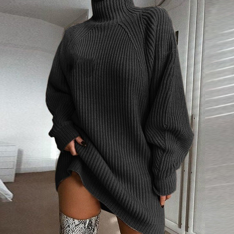 Solid Turtleneck Long Sweater Winter Warm Women Sweater Dress EHAD +