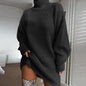 Solid Turtleneck Long Sweater Winter Warm Women Sweater Dress EHAD +