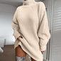 Solid Turtleneck Long Sweater Winter Warm Women Sweater Dress EHAD +