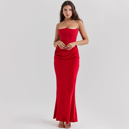 Slim Tube Top Long Dress Sexy Fashion Bandeau Backless Party Evening Dresses For Women Clothing EHAD +