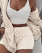 3pcs Womens Clothing Long Sleeve Crop Tank Top And Drawstring Shorts Pajama Set EHAD +