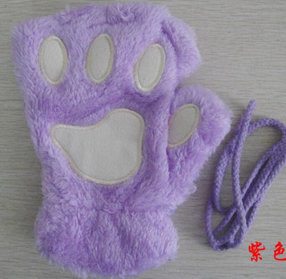Winter Lovely Half Cover Paw Bear Cat Claw Gloves Short Finger EHAD +
