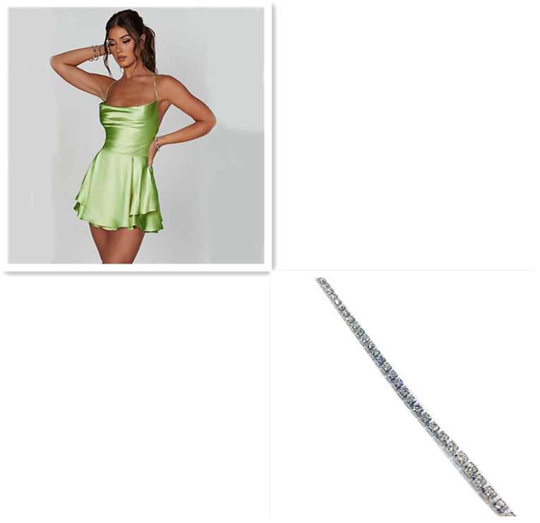 Sexy Suspender Skirt For Women Elegant Slim Strap Satin Backless Lace Up A-Line Short Dress Lady EHAD +