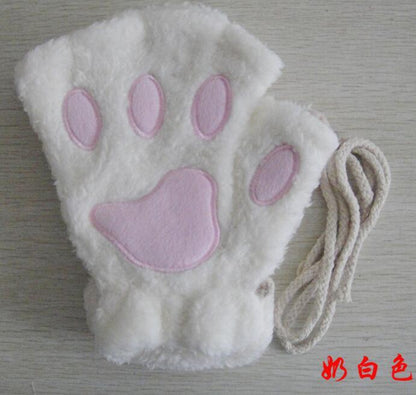 Winter Lovely Half Cover Paw Bear Cat Claw Gloves Short Finger EHAD +