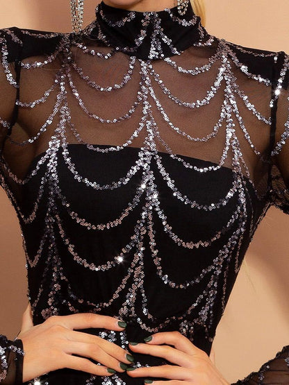 Sequins Women Maxi Dresses Long Sleeve Female Party Dresses EHAD +