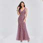 Sexy Long Dress Sleeveless V-neck Embroidered Sequin Slim Mermaid Dress EHAD +