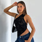Ins Lace Backless Top Summer Solid Color Waistless Asymmetrical Sloped Neck Vest Streetwear Womens Clothes EHAD +