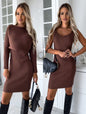 2pcs Suit Women's Solid Stripe Long-sleeved Top And Tight Suspender Skirt Fashion Autumn Winter Slim Clothing EHAD +