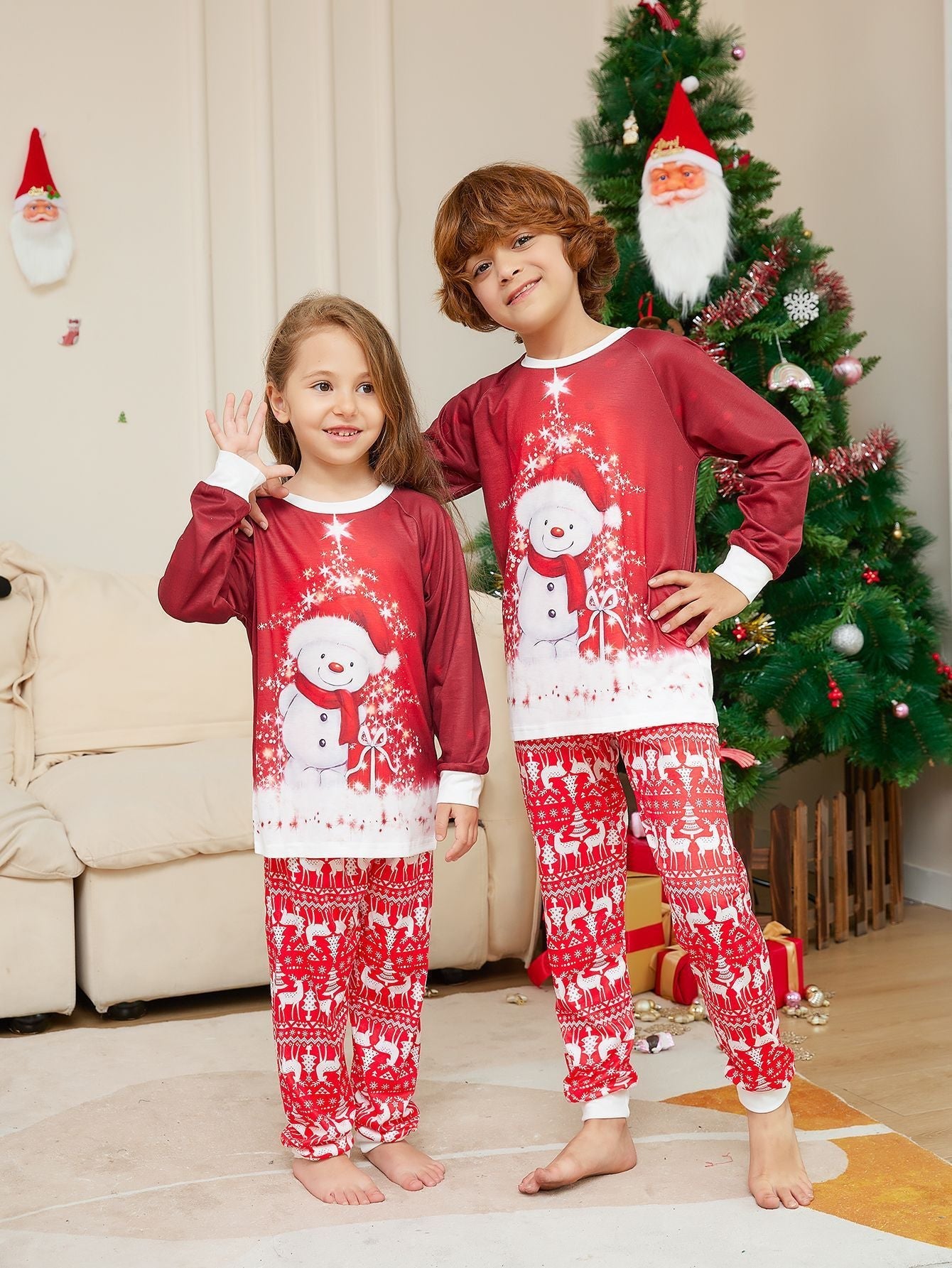 New Snowman Scarf Parent-child Christmas Pajamas Pajamas Set EHAD +