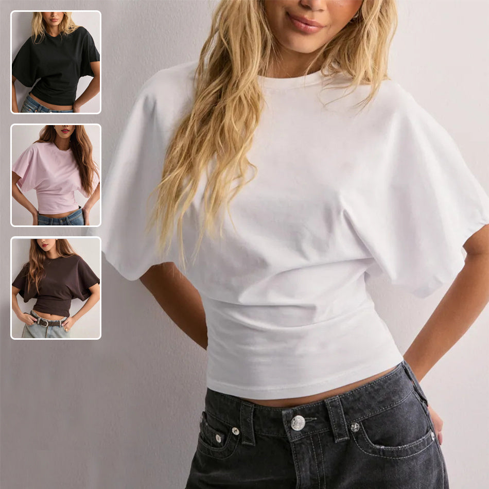 Summer Batwing Sleeve T-shirt Ins Fashion Round Neck Pullover Short-sleeved Tops For Women Clothing EHAD +