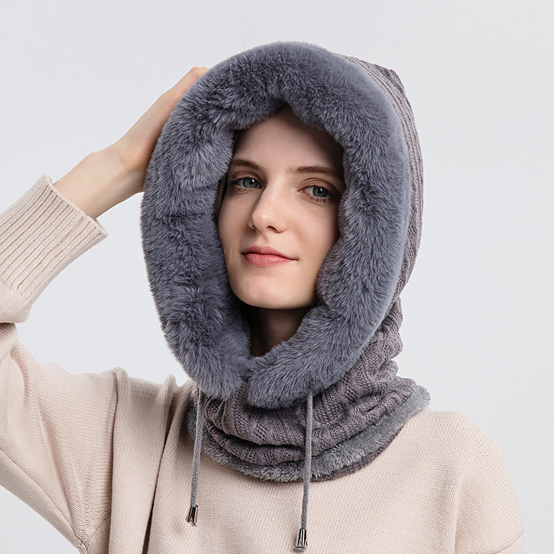 Winter Thick Plush Hat With Scarf Windproof Warm Knit Hats Hooded For Women EHAD +