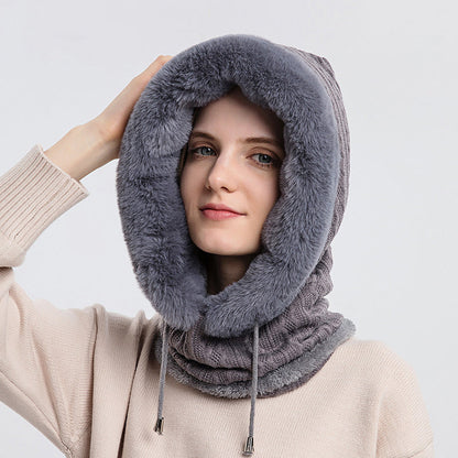 Winter Thick Plush Hat With Scarf Windproof Warm Knit Hats Hooded For Women EHAD +