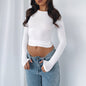 Women's Clothing Fashion Slim Long-sleeved Pullovers Tops Solid Causal Fit Shirts EHAD +
