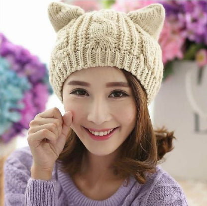 Hand Made 3D Cute Knitted Cat Ear Beanie For Winter EHAD +