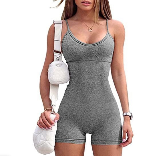 Spaghetti Strap Shorts Jumpsuit Sports Yoga Workout Tight Romper Women Fashion Fitness Sportwear EHAD +