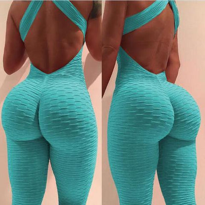 Yoga Jumpsuit Cross Design Backless Tracksuit Full Bodysuit EHAD +