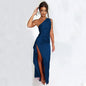 Sexy One-shoulder Backless Slit Dress Summer Elegant Slim-fit Solid Color Satin Dresses For Women EHAD +