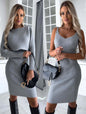 2pcs Suit Women's Solid Stripe Long-sleeved Top And Tight Suspender Skirt Fashion Autumn Winter Slim Clothing EHAD +