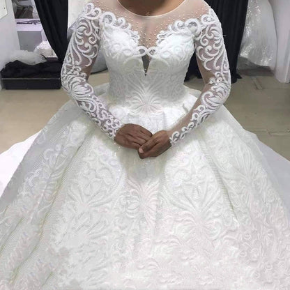 Ball Gown Wedding Dress Long Sleeves Bridal Gown EHAD +