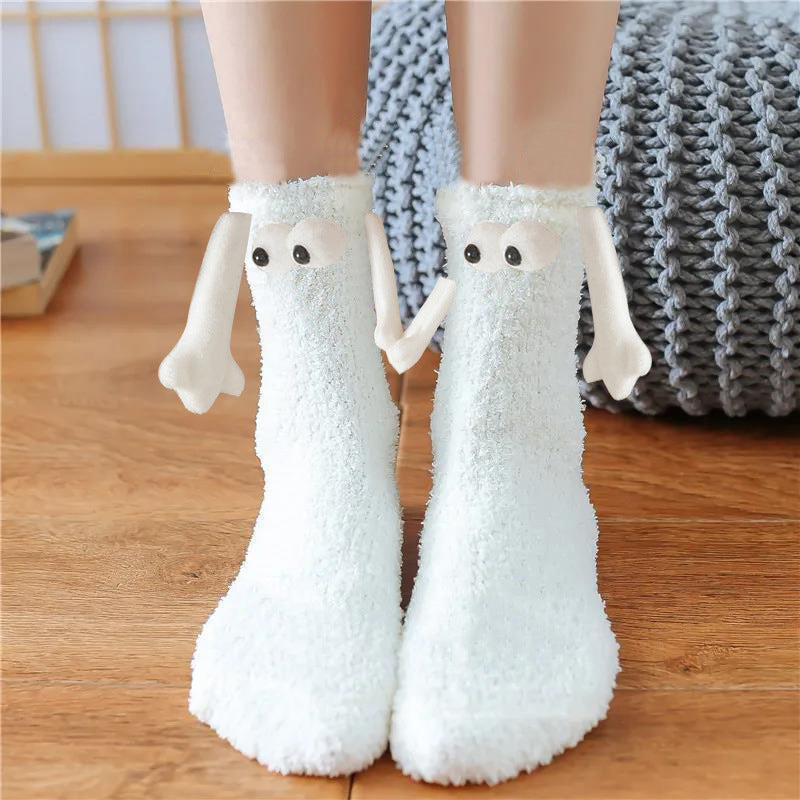 Christmas Supplies Magnetic Suction Hand In Hand Couple Socks Coral Fleece Tube Socks Warm Slipper Bed Socks Winter Soft Warm Slipper EHAD +