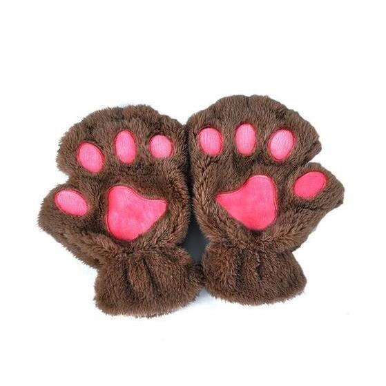 Winter Lovely Half Cover Paw Bear Cat Claw Gloves Short Finger EHAD +