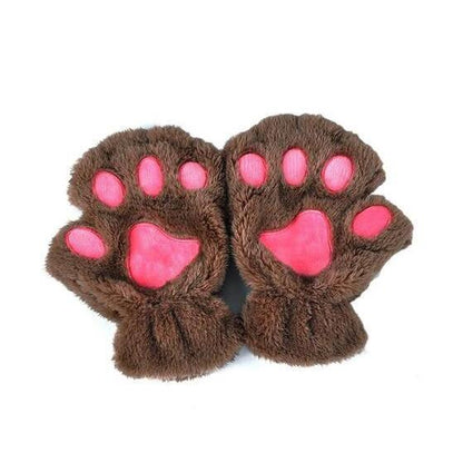 Winter Lovely Half Cover Paw Bear Cat Claw Gloves Short Finger EHAD +