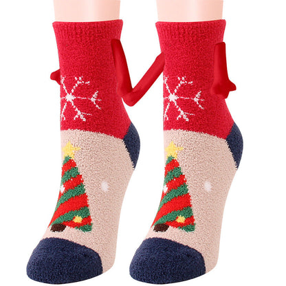 Christmas Supplies Magnetic Suction Hand In Hand Couple Socks Coral Fleece Tube Socks Warm Slipper Bed Socks Winter Soft Warm Slipper EHAD +