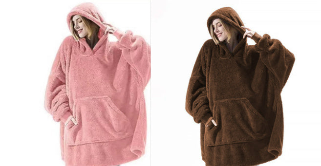 Hoodie Sweatshirt With Big Pocket Tops Sweater Comfortable Loose Double-Sided Fleece Thicker Wearable Blanket EHAD +