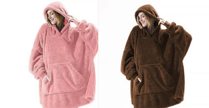 Hoodie Sweatshirt With Big Pocket Tops Sweater Comfortable Loose Double-Sided Fleece Thicker Wearable Blanket EHAD +
