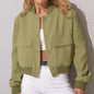 Fashion Button Stand-collar Jacket With Big Pockets Casual Loose Short Outwear Tops Coat For Women Clothing EHAD +