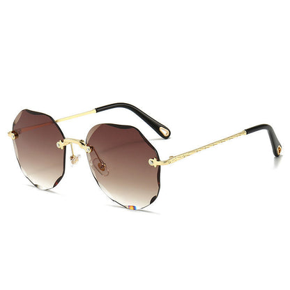 Polygonal Sunglasses Women Rimless Trimmed Sunglasses EHAD +