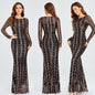 Sequins Women Maxi Dresses Long Sleeve Female Party Dresses EHAD +