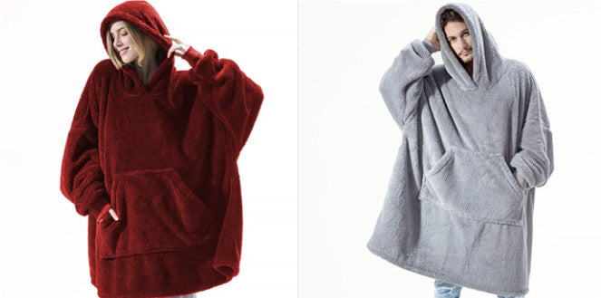 Hoodie Sweatshirt With Big Pocket Tops Sweater Comfortable Loose Double-Sided Fleece Thicker Wearable Blanket EHAD +