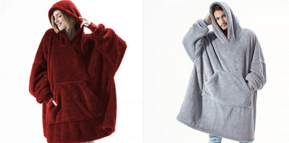 Hoodie Sweatshirt With Big Pocket Tops Sweater Comfortable Loose Double-Sided Fleece Thicker Wearable Blanket EHAD +