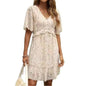 Fashion Slim Fit V-neck Printed Short Sleeve Dress EHAD +