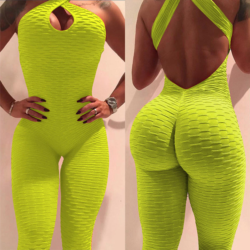 Yoga Jumpsuit Cross Design Backless Tracksuit Full Bodysuit EHAD +
