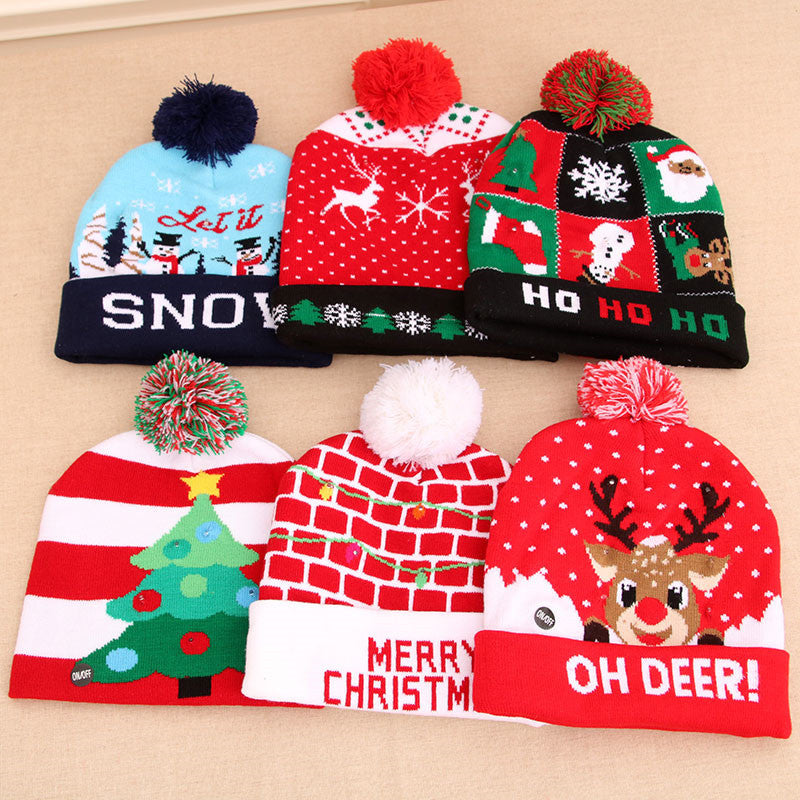 LED Christmas Hat Sweater Knitted Beanie Christmas Light Up Knitted Hat Christmas Gift  Kids Xmas New Year Decorations EHAD +