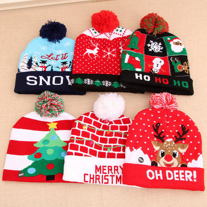 LED Christmas Hat Sweater Knitted Beanie Christmas Light Up Knitted Hat Christmas Gift  Kids Xmas New Year Decorations EHAD +