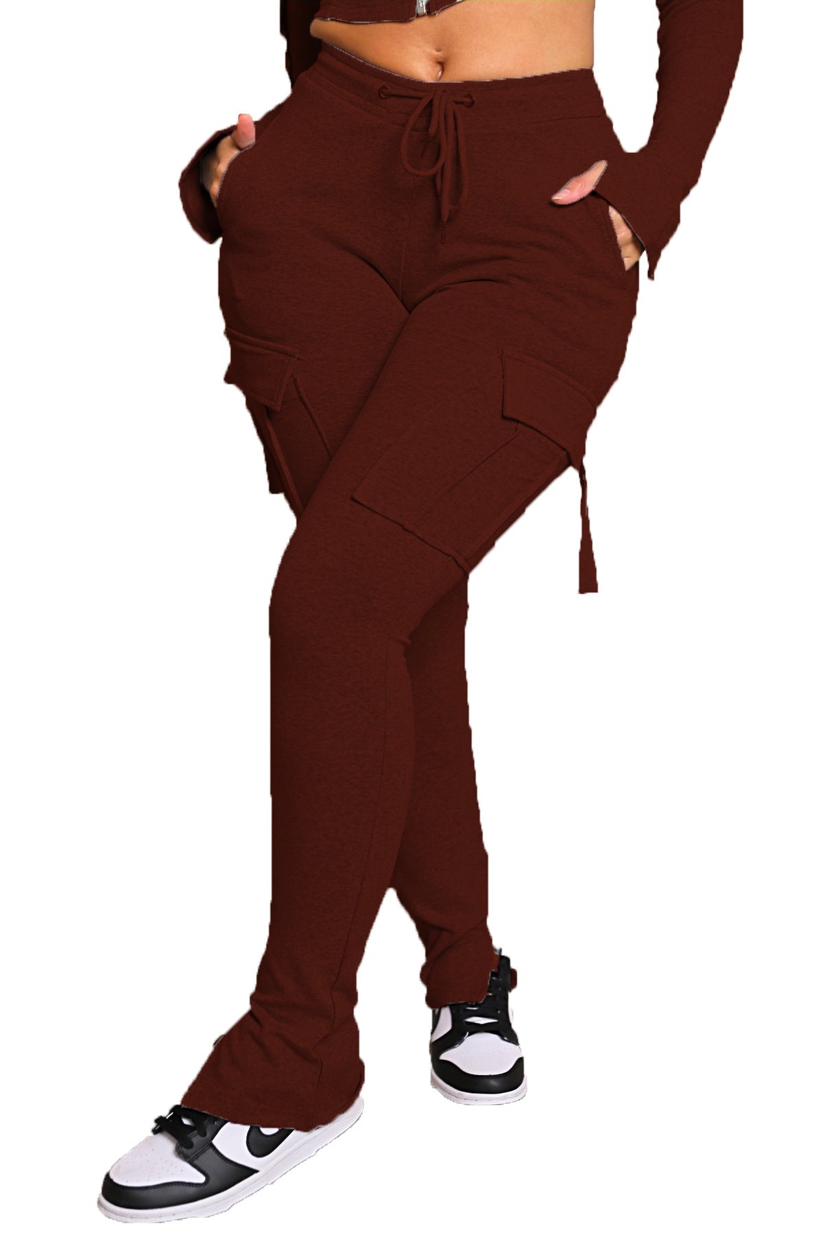 Cargo Pants With Pockets High Waist Drawstring Wide Leg Straight Trousers For Women Overalls EHAD +