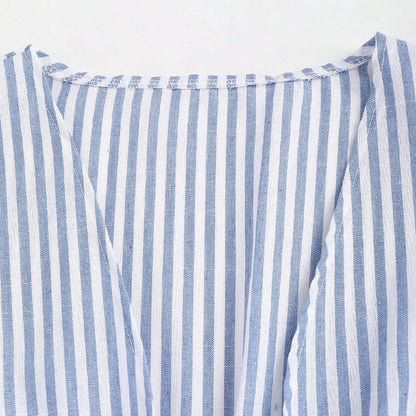 European And American Style Striped Long-sleeve Tie-waist Women's Shirt EHAD +
