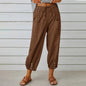 Women Drawstring Tie Pants Spring Summer Cotton And Linen Trousers With Pockets Button EHAD +
